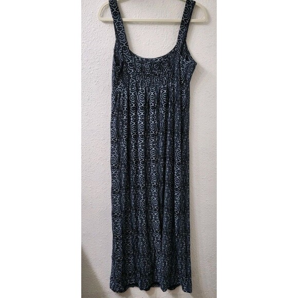 FRESH PRODUCE Dress Womens L Maxi Navy Blue Smocked Jersey Knit Sundress Resort - Picture 5 of 9